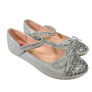 Link 4 Silver Mary Jane Flats Rhinestone Bow Glitter Sparkly Princesscore Glam